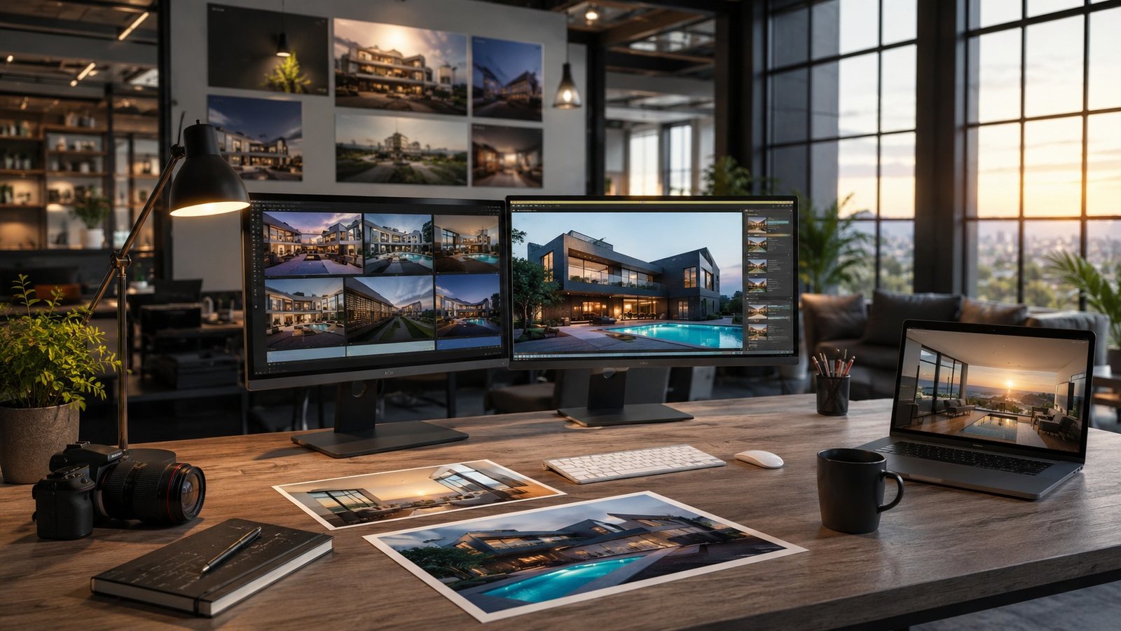 Property marketing studio editing campaign content on screen